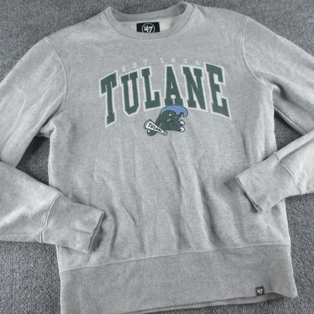 Tulane Green Wave Sweatshirt Mens Small Gray NCAA Football 47 Brand Crewneck
